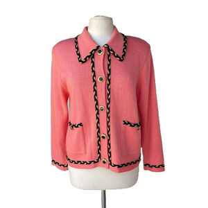 LAURA By ALYZIA Women's M/L Coral Rose Knit Woven Trim Vintage Jacket